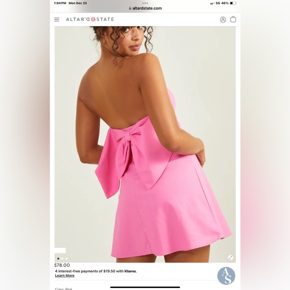 NWT Altar’d State straplesss blue mini dress with bow - Picture 5 of 7